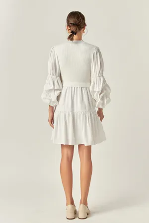 English Factory Mixed Media Puff Sleeve Mini Dress thumbnail 3