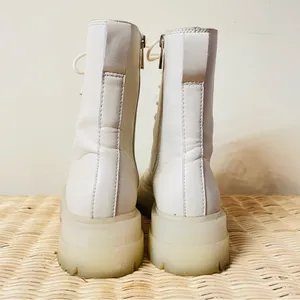 Stradivarius Cream Lace Up Leather Boots Size 38 (8) thumbnail 6
