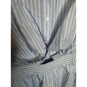 Loft Blue White Striped Midi Dress Puff Sleeve Button Front Tie Waist Size S thumbnail 7