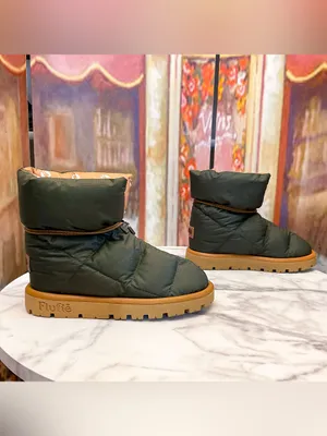 Flufie Classic Down Pillow Boot Khaki 38 EUC Green Size 7 thumbnail 2