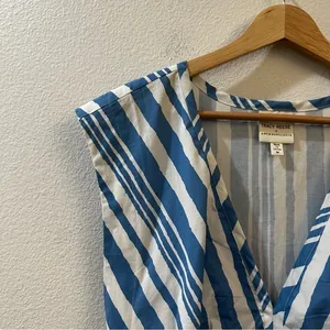 Anthropologie Tracy Reese Catamaran Striped Peplum‎ Top Size Medium Blue White thumbnail 6