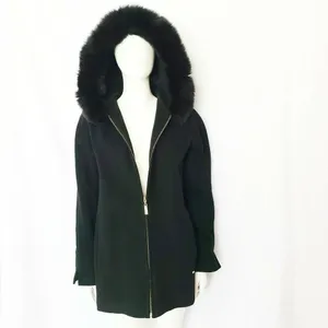 Ellen Tracy Wool Coat Blue Fox Fur Collar‎ Small Navy Blue Luxury Winter Classic thumbnail 3