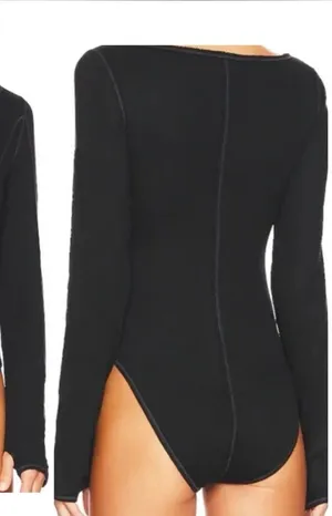 NWT Free People Intimately Sloane Long Sleeve Henley Bodysuit Black Small S thumbnail 1