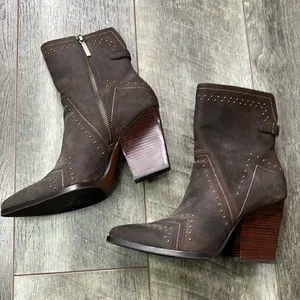 DONALD J. PLINER Vegas Brown Leather Studded Heeled Boots Size 7 thumbnail 4