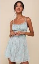 Lulus Floral Print Light Blue Spaghetti Strap Dress Size S thumbnail 1