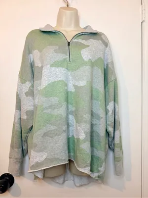 Aerie Large Sage Green Camo Half Zip Pullover Sweatshirt Oversized L thumbnail 4