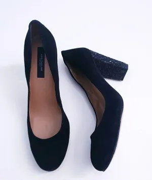 Ann Taylor Glitter Chunky Round Toe Heels thumbnail 1