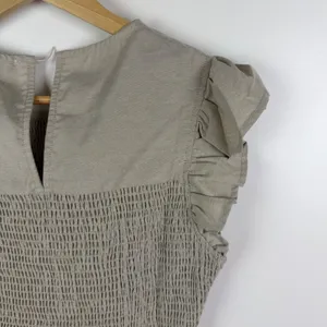 NWT English Factory Smocked Ruffle Sleeve‎ Dress Sz XS Beige Fit & Flare Neutral thumbnail 3