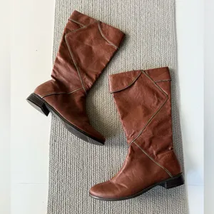 Vintage 90s Y2K Dolls Cognac Brown Genuine Leather Silver Trim Knee High Boots thumbnail 4