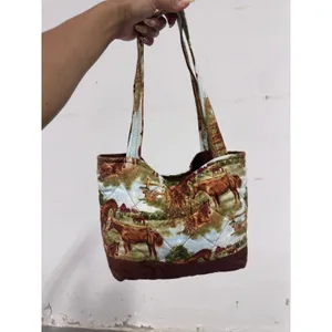 Handmade Quilted Horse Print Tote Bag Brown Equestrian Scenic Shoulder Bag thumbnail 6