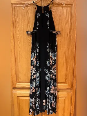 Free People Back To You Side Cut-Out Halter Midi Floral Dress Black Size Medium thumbnail 7