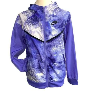 Nike Women Purple Black Hiking Run Raincoat Jacket Hood Water-Resistant size L thumbnail 1