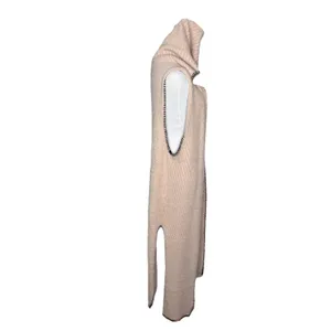 Fashion Apparel Sleeveless Fuzzy Hooded Pink Duster Sweater Vest Cardigan S/M thumbnail 5
