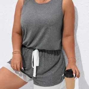 Lune Two Tone Tank Top & Drawstring Waist Shorts - Dark Grey - Size M thumbnail 2