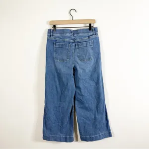 Spanx Everywear Cropped Wide Leg Denim Blue Jeans with Patch Pockets Large thumbnail 4