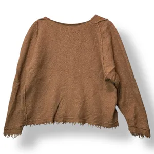 Free People Womens Cropped‎ Boho Wool Blend Knit Sweater S Fringe Hem V Neck thumbnail 3