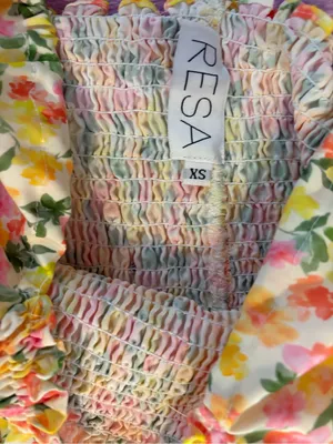 RESA Yellow Pink Green Floral Smocked Puff-Sleeve Dress thumbnail 2