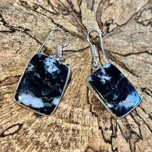 Square White Buffalo Turquoise Earrings 1 1/2” Black thumbnail 8
