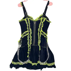 Black And Green Dress With Chains Green and Black Laced Corset Dress DOLLS KILL Goth RARE thumbnail 2