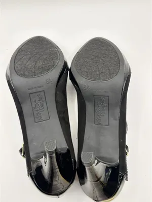 Dexflex Comfort Black Pump Pointed Toe Faux Suede Patent Ankle Strap Heels 8.5 thumbnail 4