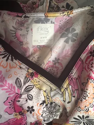 Cherokee V-Neck Scrub Top in Pink, Yellow & Black Floral llama Print thumbnail 11