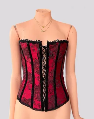 Y2K Red Black American Vintage Floral Corset thumbnail 1