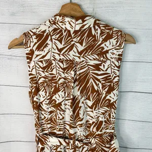 Melloday Womens size Medium Linen Blend Safari Tropical Belted Midi Dress thumbnail 5