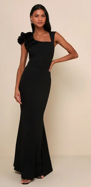 NWT Lulus Lucette Black Sleeveless Ruffled Mermaid Maxi Dress Gala Banquet XXS thumbnail 1