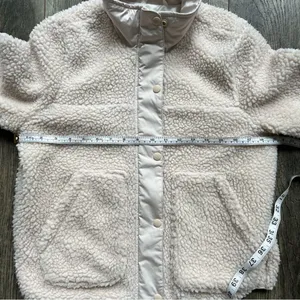Hollister Cream Sherpa Bomber Jacket Full Zip with Snaps Size XS Off White thumbnail 7