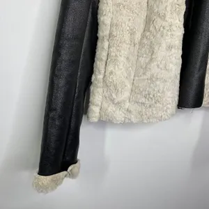 FC Jeans Women Faux Fur Lined Moto‎ Jacket Black Cream Sz 6 Sherpa Vegan Leather thumbnail 3