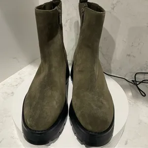 New! Vince Camuto‎ Neframes Leather Bootie Olive Green Lug Sole Sz 8.5 $189 thumbnail 3