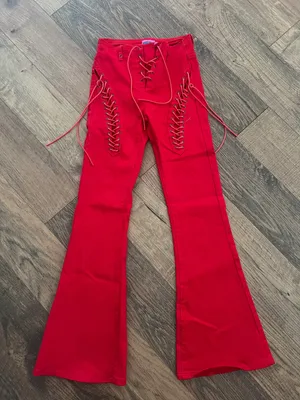 Edikted Lace Up Red Pants thumbnail 1