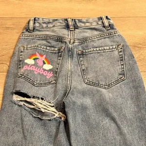 Pacsun‎ Playboy Jeans Womens 22 Blue Denim Straight High Rise Rainbow Bunny thumbnail 3