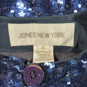 Vintage Jones NY Sequin Jacket Sz 8 Navy Silk Formal Evening Holiday Party NEW thumbnail 3