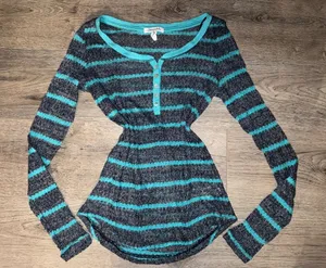 Vintage Y2K Aeropostale black, grey, teal striped knit sweater thumbnail 1