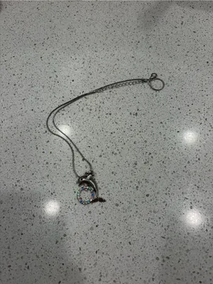 Sea world Silver Dolphin Necklace With Stones EUC thumbnail 2