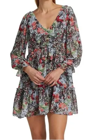 Cinq à Sept Women's Lewis‎ Long Puff Sleeves Floral Georgette Mini Dress Blue 0 thumbnail 1