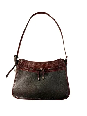 Vintage Brighton Leather Emma Shoulder Bag Black & Brown Croc Embossed with Bow thumbnail 16