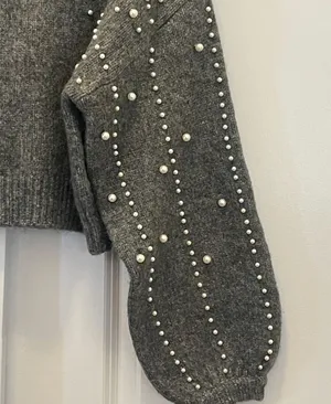 ZARA Pearl Embellished Cropped Sweater thumbnail 5
