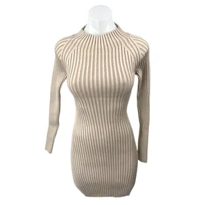 Lush Nude Pink Beige Ribbed Knit Long Sleeve Cut Out Mini Bodycon Dress Size M thumbnail 2