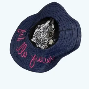Panama Jack Vacay All Day Navy Straw Beach Hat Pink Embroidered Resort thumbnail 3