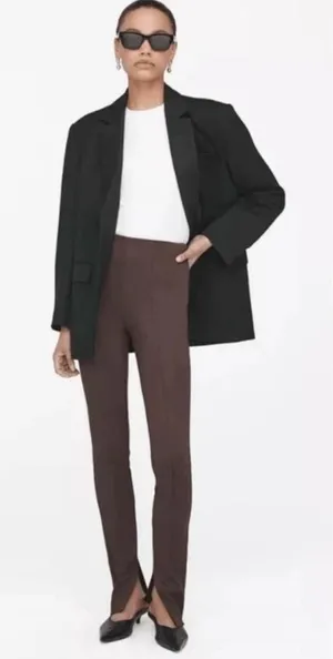 Anine Bing Max Chocolate Brown Pants Slit Hem Trousers Size 34 11 1/2" thumbnail 1