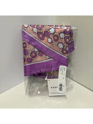 NEW Coach Floral Print Silk Diamond Scarf Purple CBO57 NWT thumbnail 5