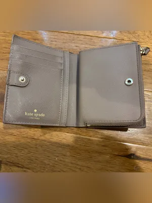kate spade Compact Taupe Zip Wallet with Logo Plaque thumbnail 3