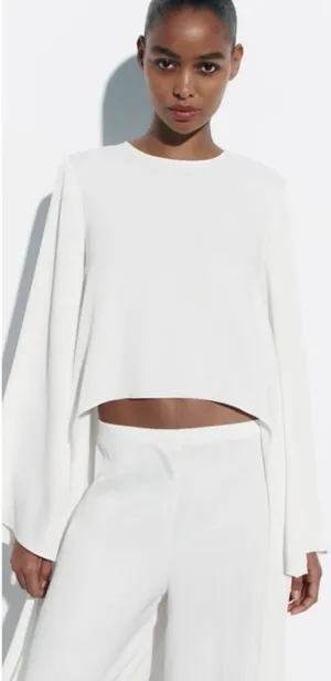 Zara White Asymmetrical Cropped Long-Sleeve Cape Top NWT thumbnail 1