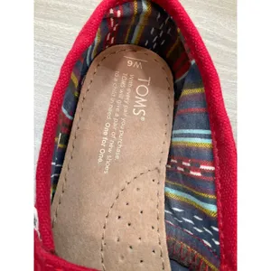 Toms Womens Alpargata Red Canvas Slip On‎ Flats thumbnail 2