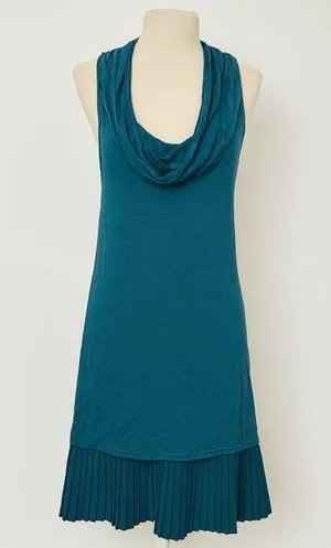 Free People Teal Cowl Neck Sleeveless Pleated Hem Dress S thumbnail 1