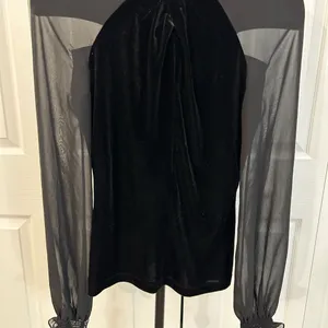 Boutique Thick Velvet Sheer long sleeve ruffle bottom sleeve top thumbnail 4