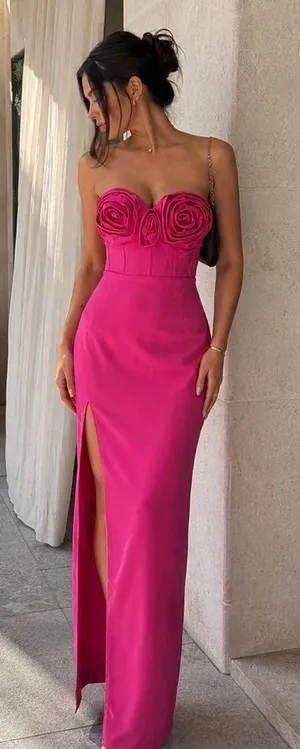 Monique Lhuillier Stella Rosette Strapless Dress thumbnail 1