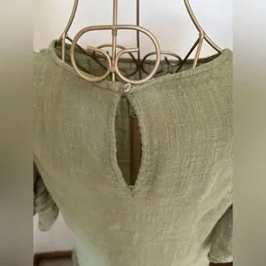 Zara Green Crinkle Gauze Puff Sleeve Ruffle Mini Dress Size M thumbnail 9